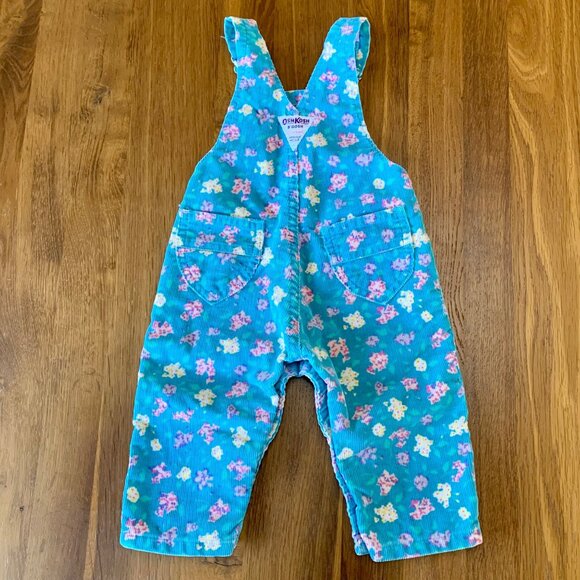 OSHK0SH Bgosh Vintage Floral Overalls Girls 12 Mos Blue Cord Corduroy Overall - Picture 2 of 12